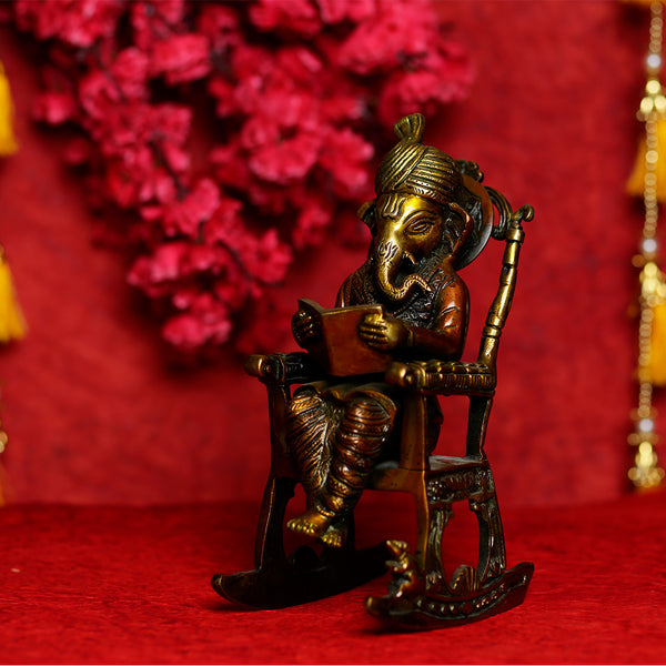 ANTIQUE BRASS GANESHA IN CHAIR